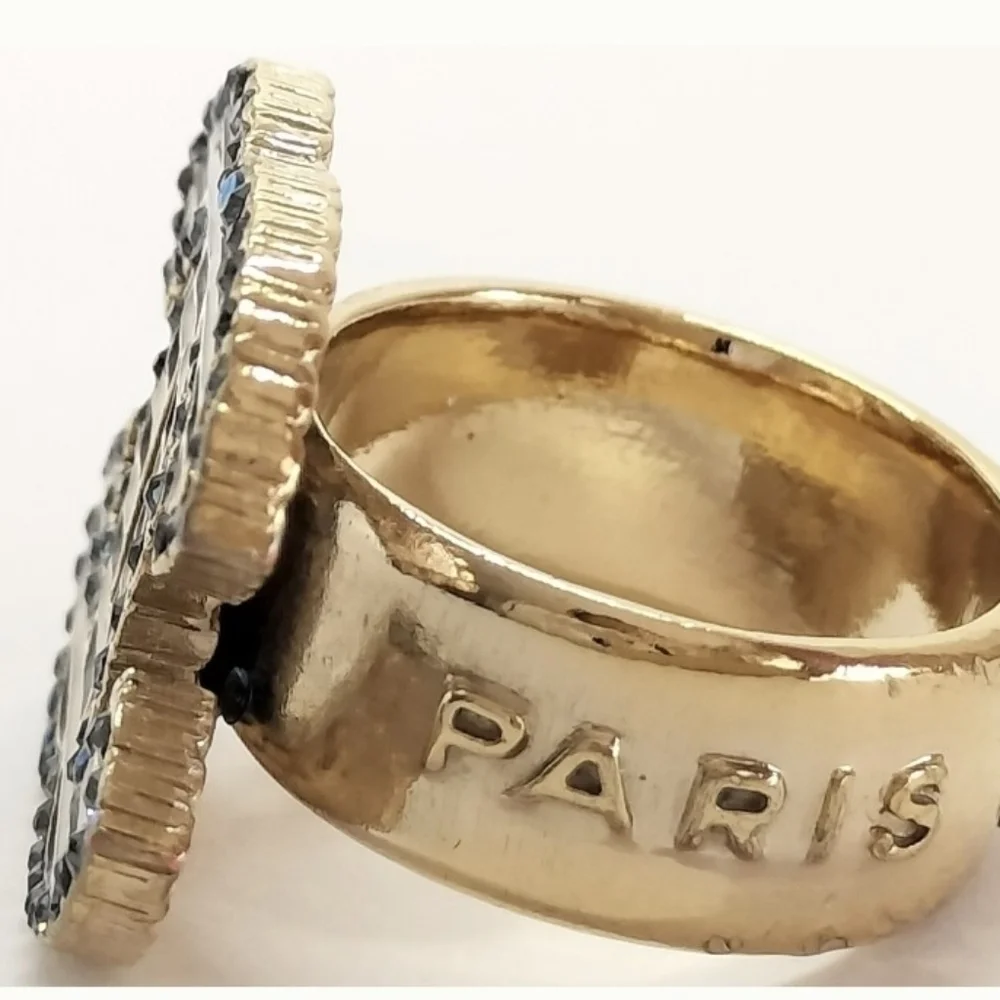 Chanel CC Crystal & Enamel Ring 05A Collection Authentic Vintage Rare.Size 6.5-7